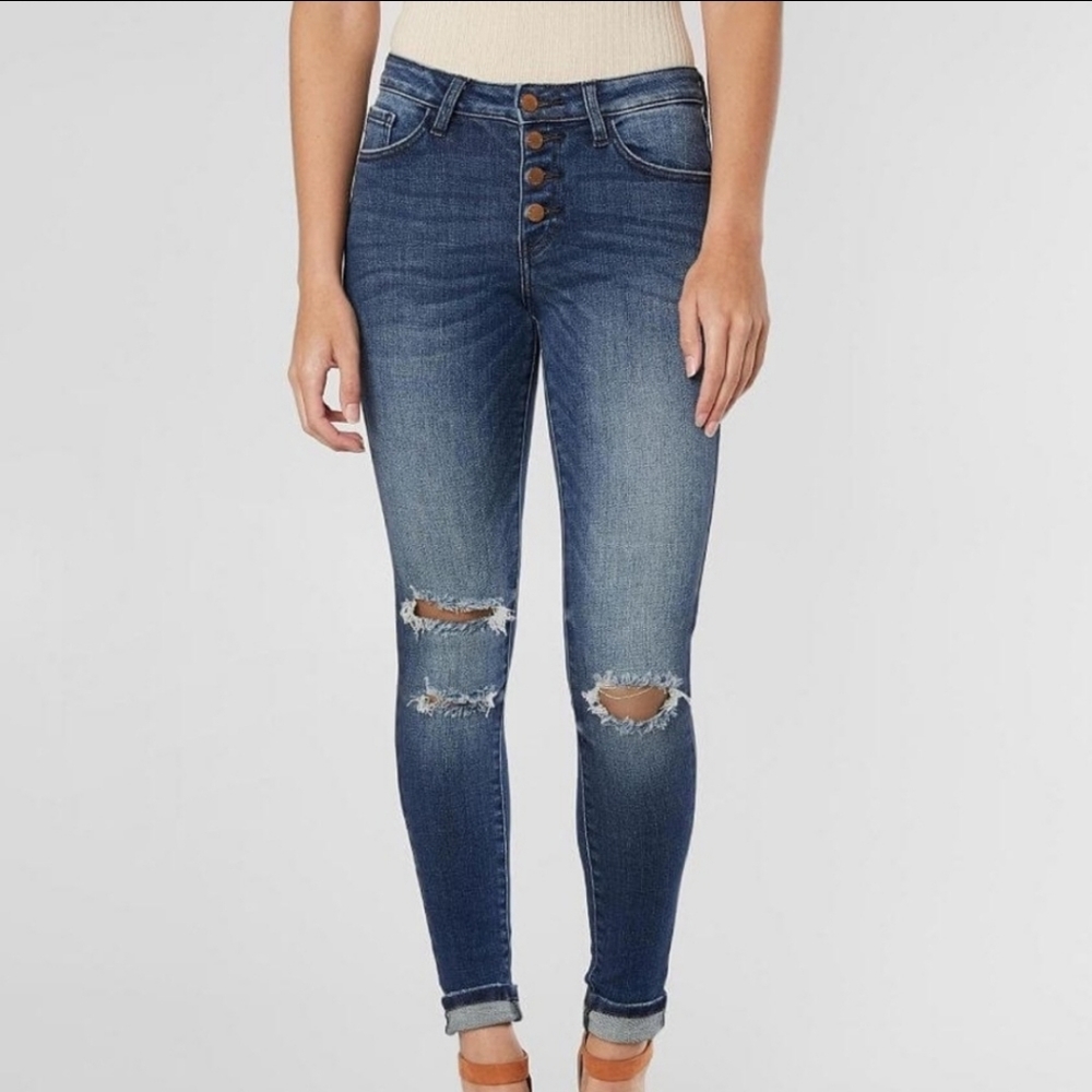 KANCAN Button Fly distressed jeans